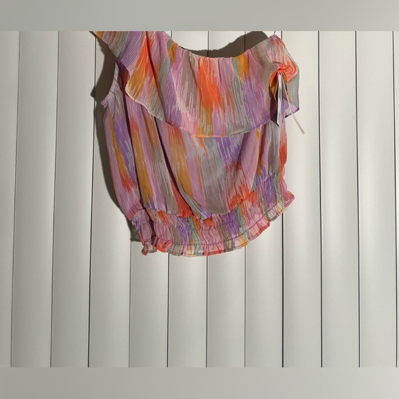 Aqua Womens Smocked Waist Ruffled One Shoulder Peasant Top Shirt - Picture 3 of 3